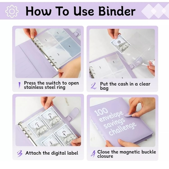 100 Envelope Money Savings Challenge Budget Binder - Picture 3 of 8
